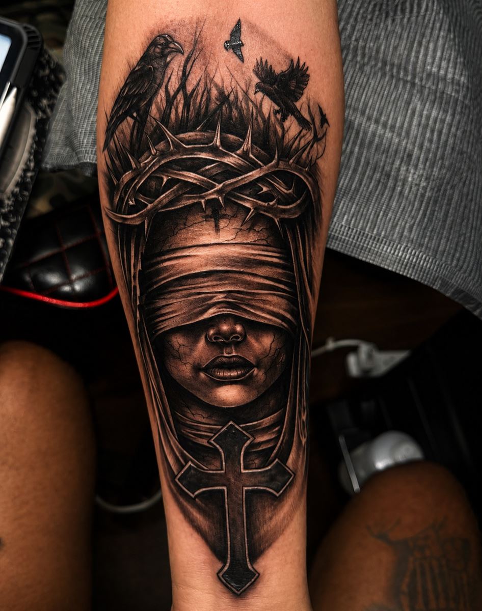 Clock & Portrait Realism Tattoo by Boneface