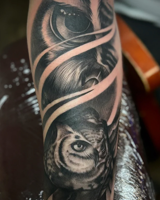 Dark Realism Blindfolded Saint Tattoo by Boneface