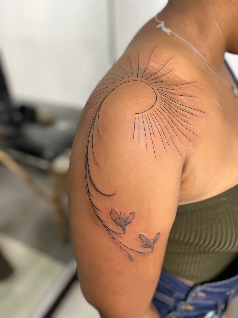 Shoulder Sun Spiral Tattoo by Dale