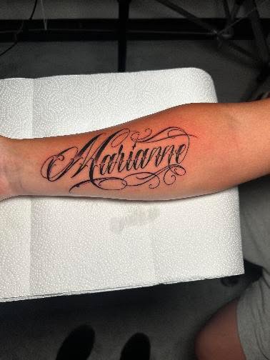 Custom Script Lettering Marianne Tattoo by Drope