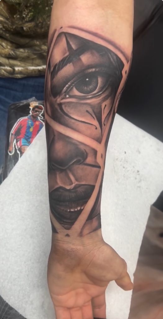 Geometric Frame Eye & Face Realism Tattoo by Drope