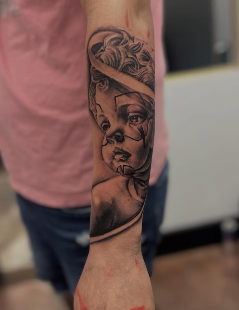 Cherub Angel Chicano Realism Tattoo by Drope